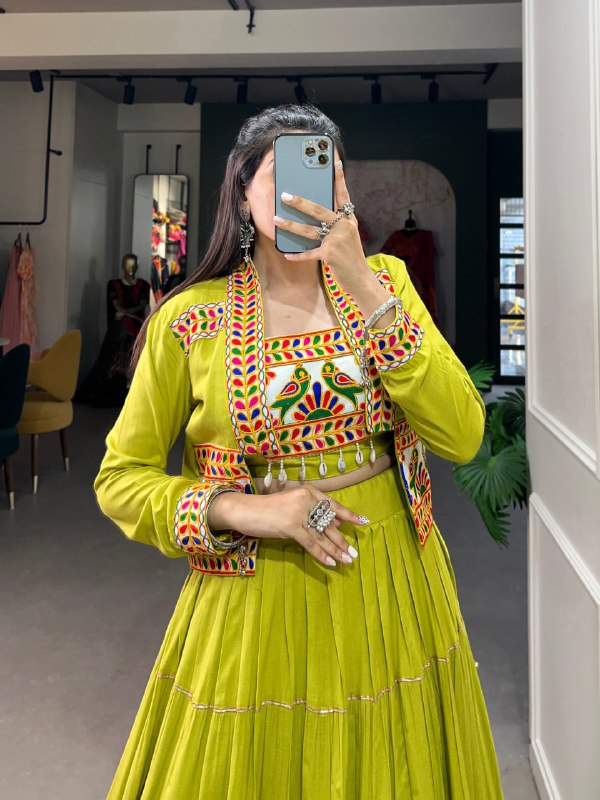 Jhamkudi Raas Mirror Embellished With Gota Patti Lehenga Set