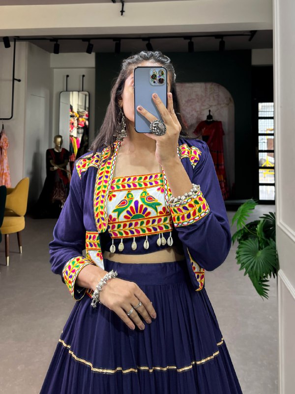 Jhamkudi Raas Mirror Embellished With Gota Patti Lehenga Set