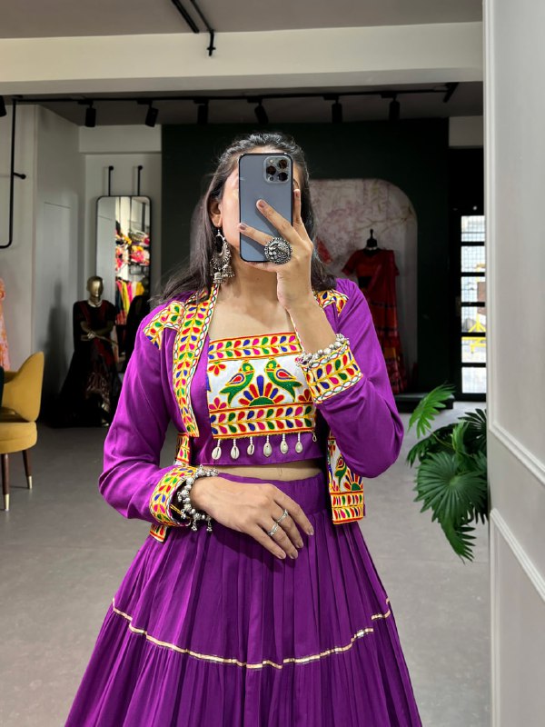 Jhamkudi Raas Mirror Embellished With Gota Patti Lehenga Set