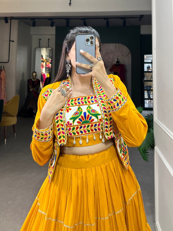 Jhamkudi Raas Mirror Embellished With Gota Patti Lehenga Set