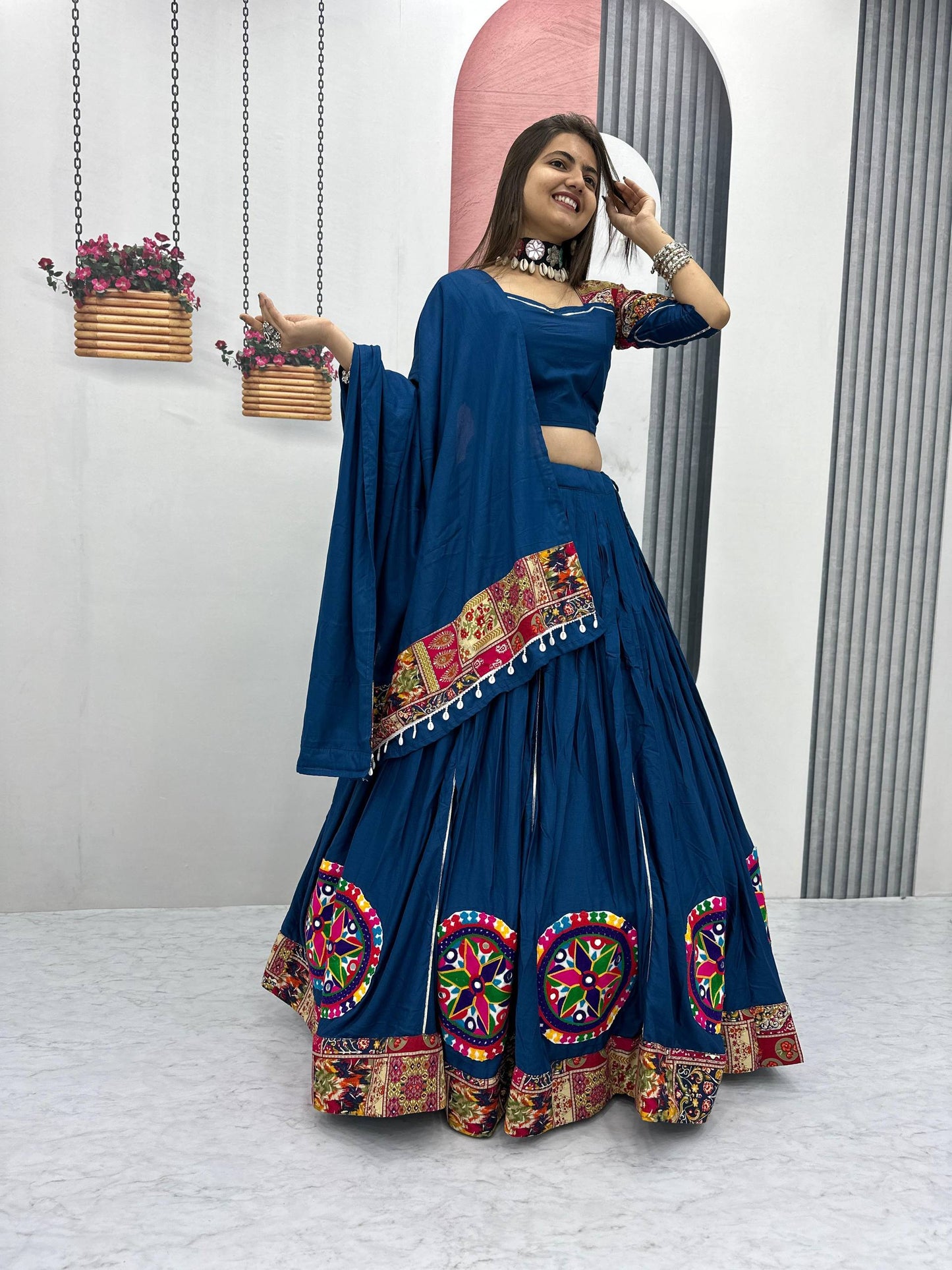 Divira Dandiya Navy Blue Kutchi Patchwork Lehenga Set
