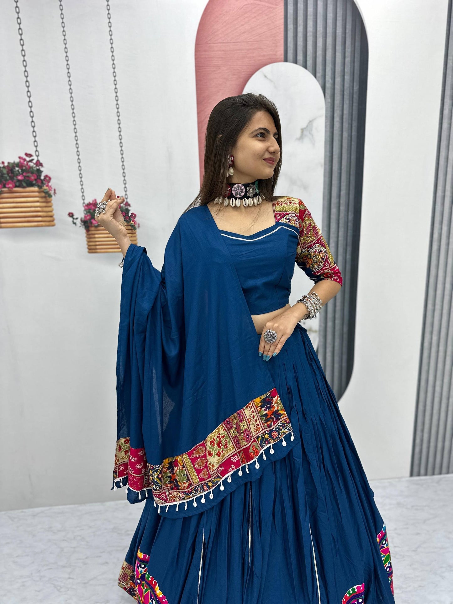 Divira Dandiya Navy Blue Kutchi Patchwork Lehenga Set