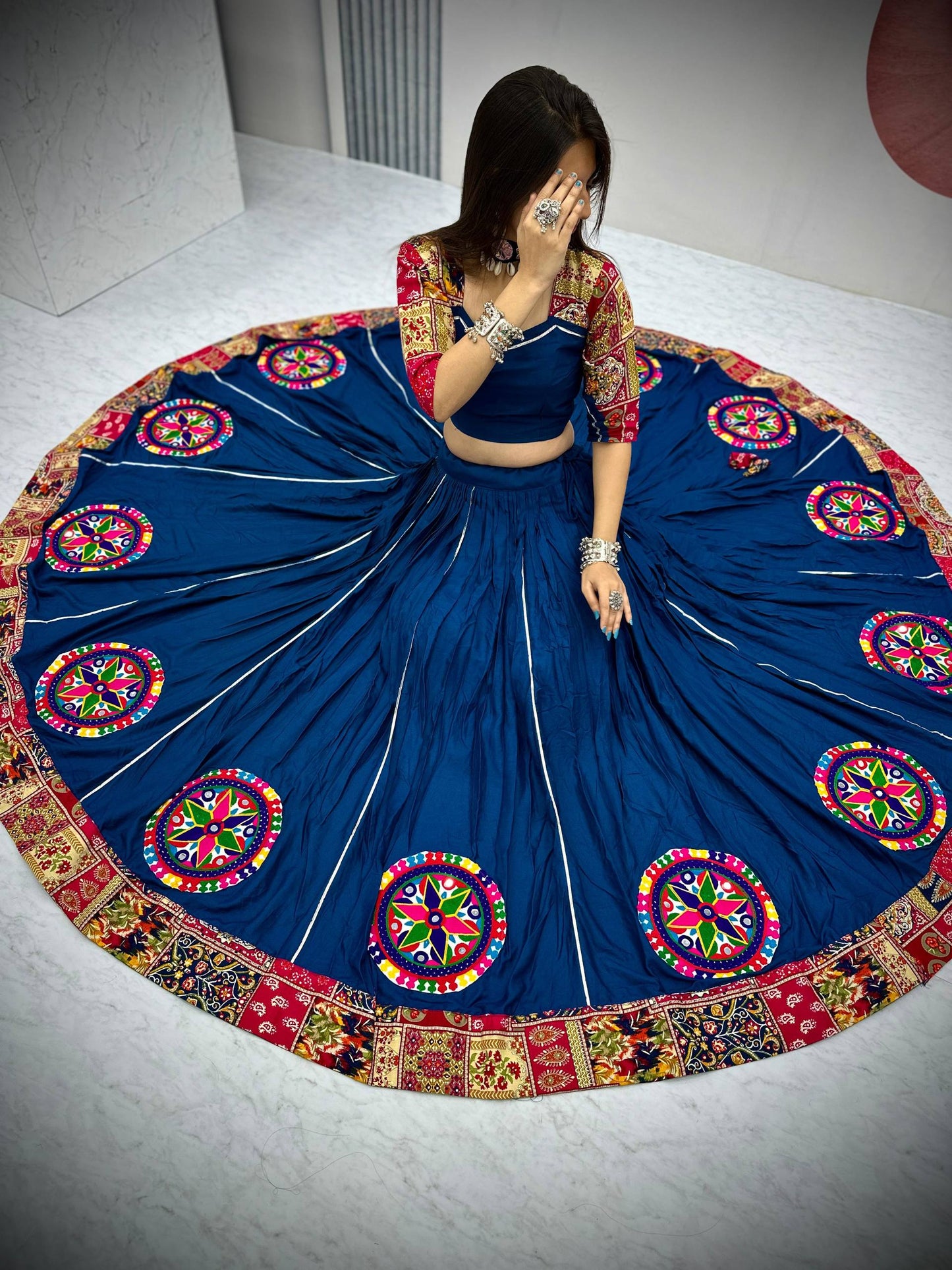 Divira Dandiya Navy Blue Kutchi Patchwork Lehenga Set