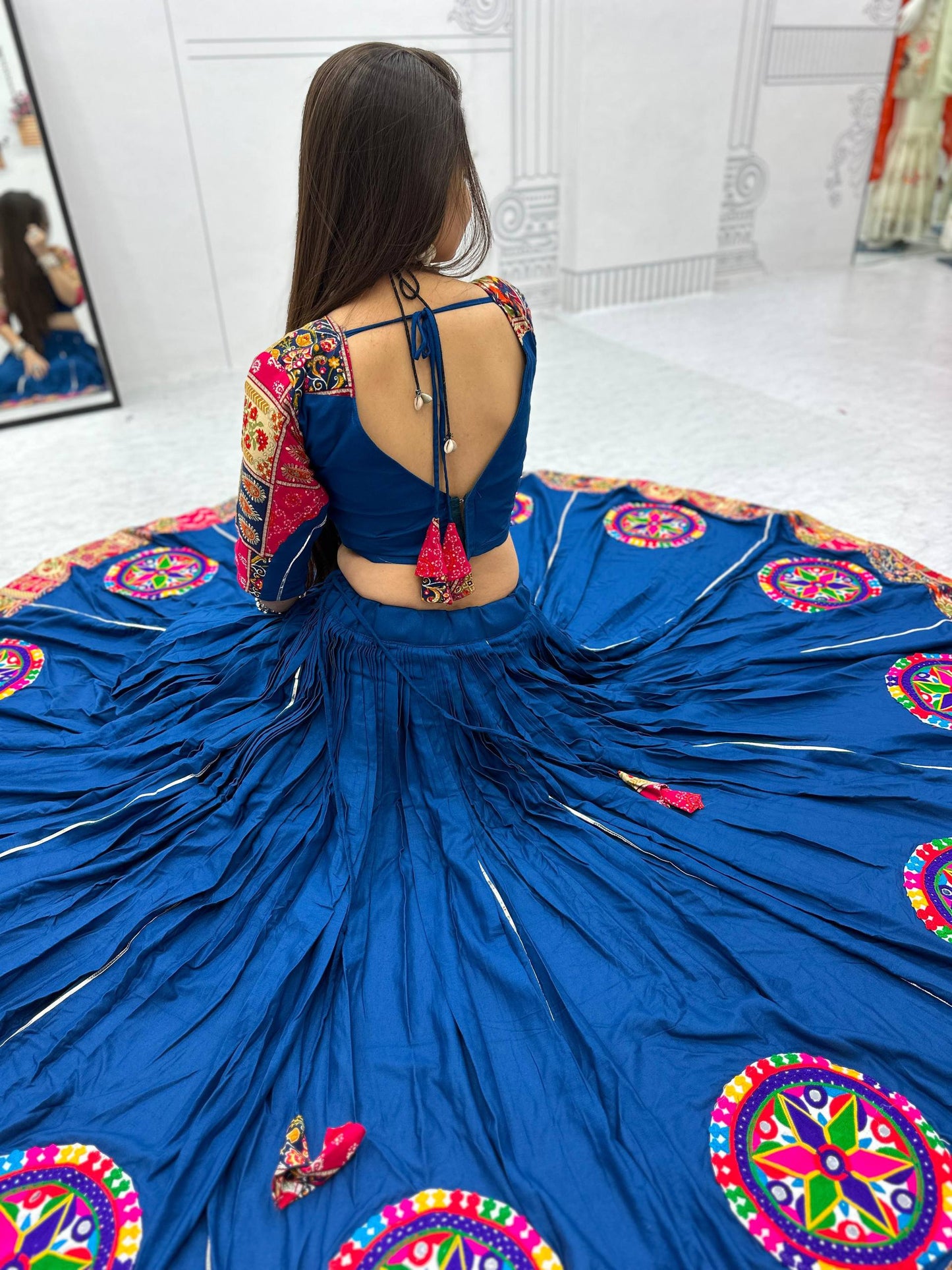 Divira Dandiya Navy Blue Kutchi Patchwork Lehenga Set
