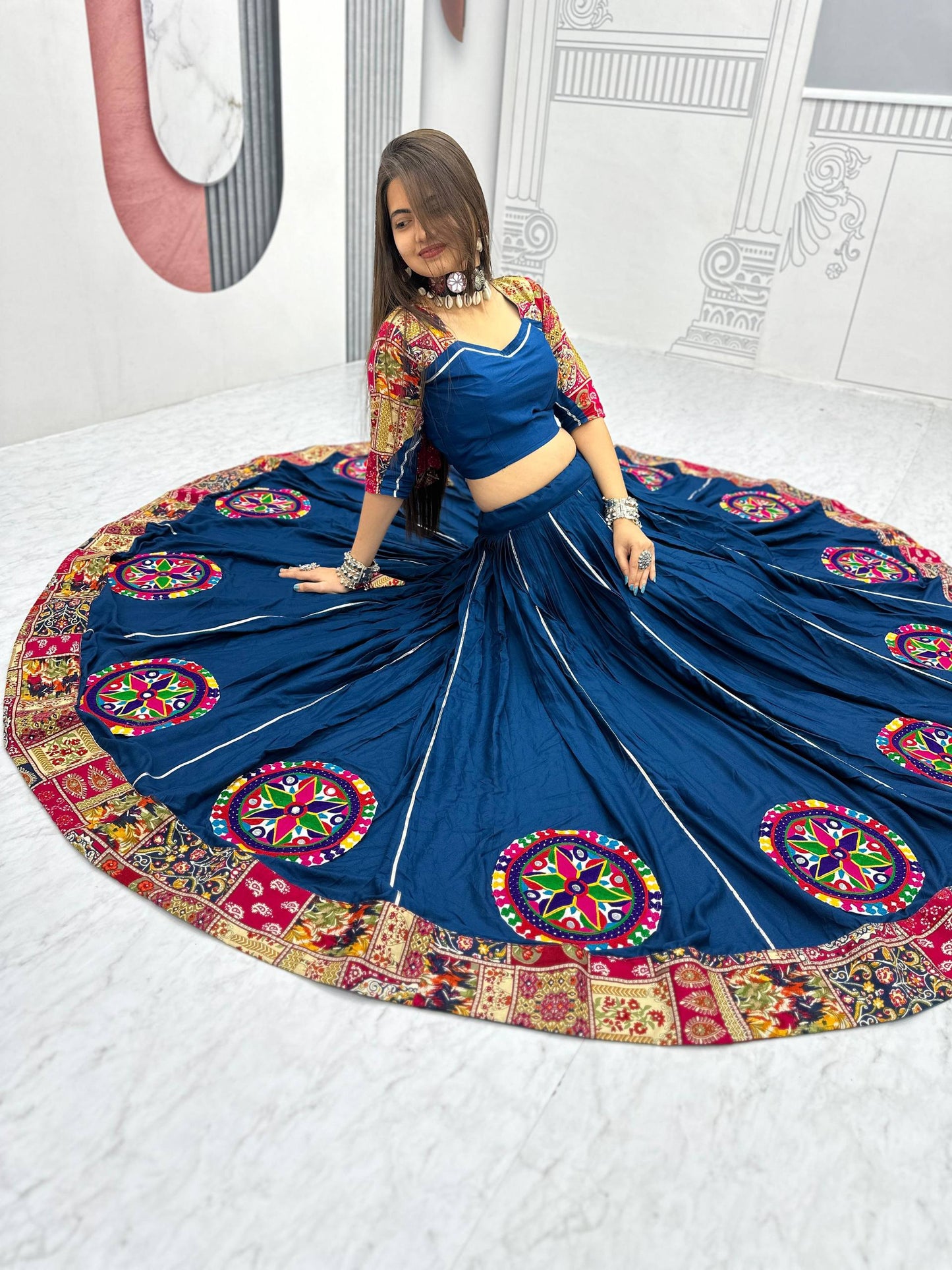 Divira Dandiya Navy Blue Kutchi Patchwork Lehenga Set