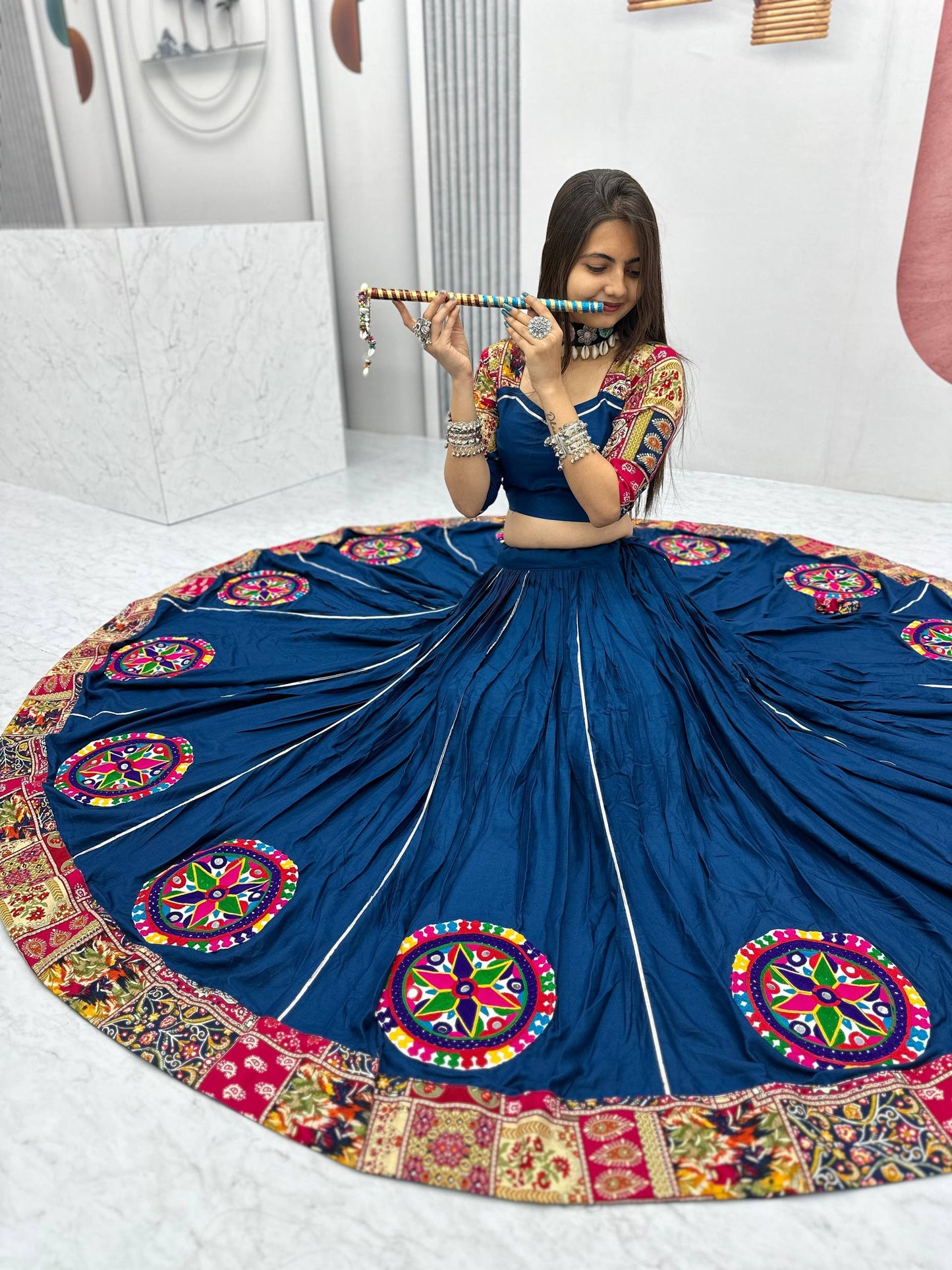 Divira Dandiya Navy Blue Kutchi Patchwork Lehenga Set
