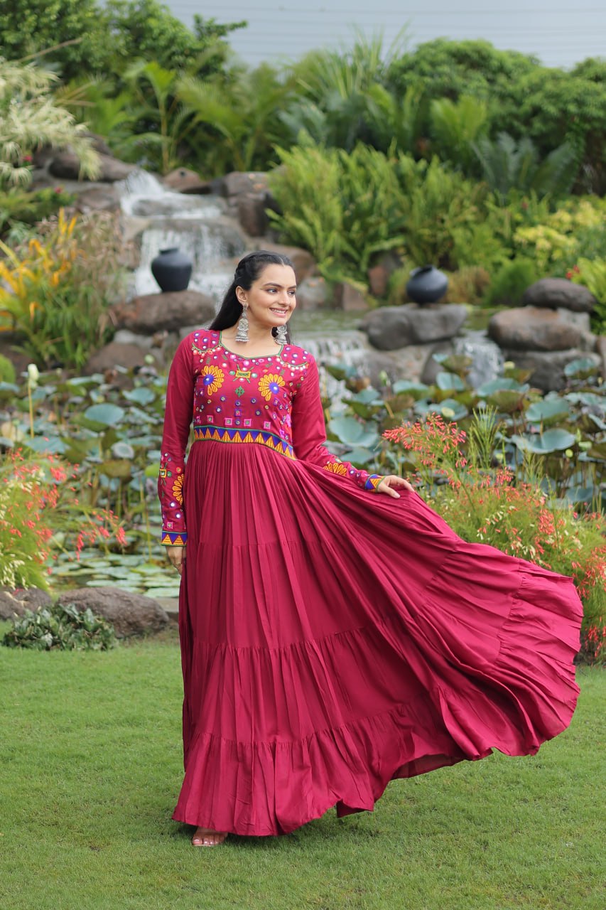 Navratri Glow Maroon Mirror Magic Gown