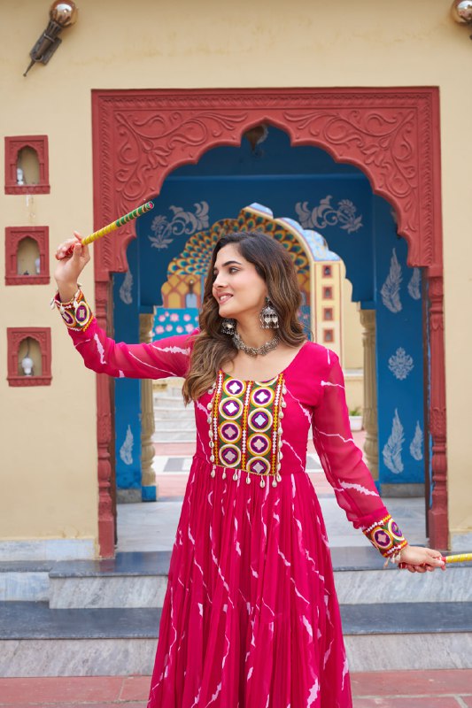Rangtaari Bandhani Mirror Work Trio Gown