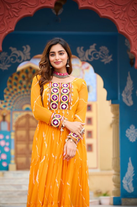 Rangtaari Bandhani Mirror Work Trio Gown