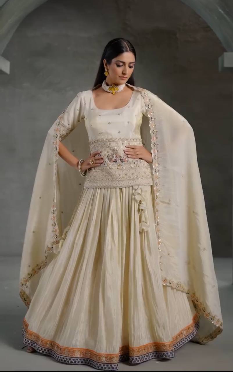 Nooraniyat White Peacock Embroidery Lehenga Set