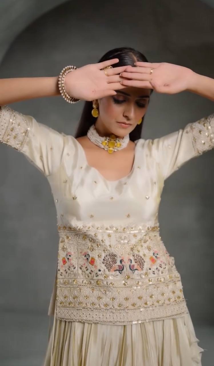 Nooraniyat White Peacock Embroidery Lehenga Set