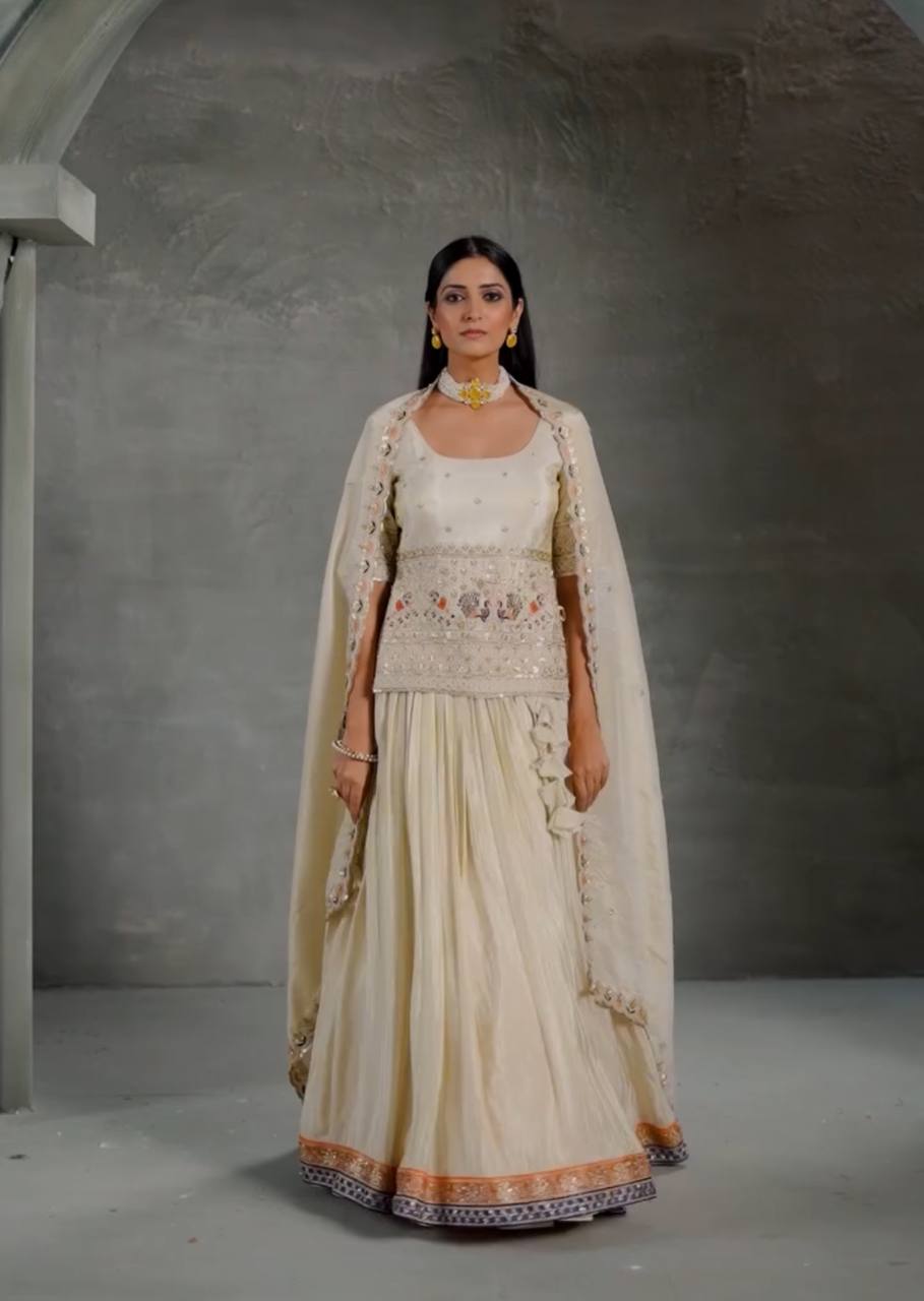 Nooraniyat White Peacock Embroidery Lehenga Set
