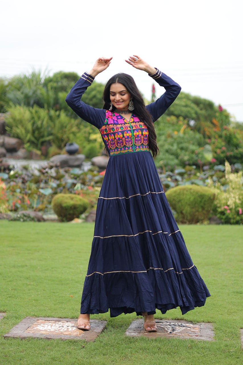 Vivid Vaani Navy & Wine Flare Navratri Gown