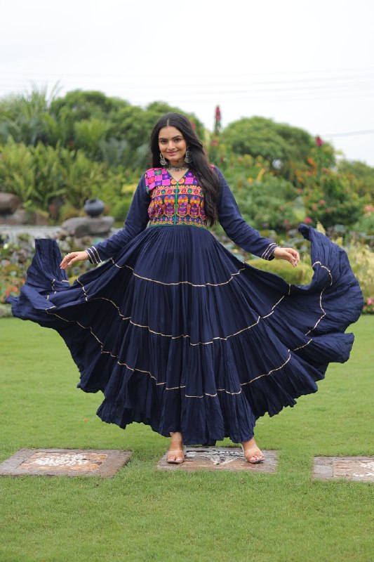Vivid Vaani Navy & Wine Flare Navratri Gown