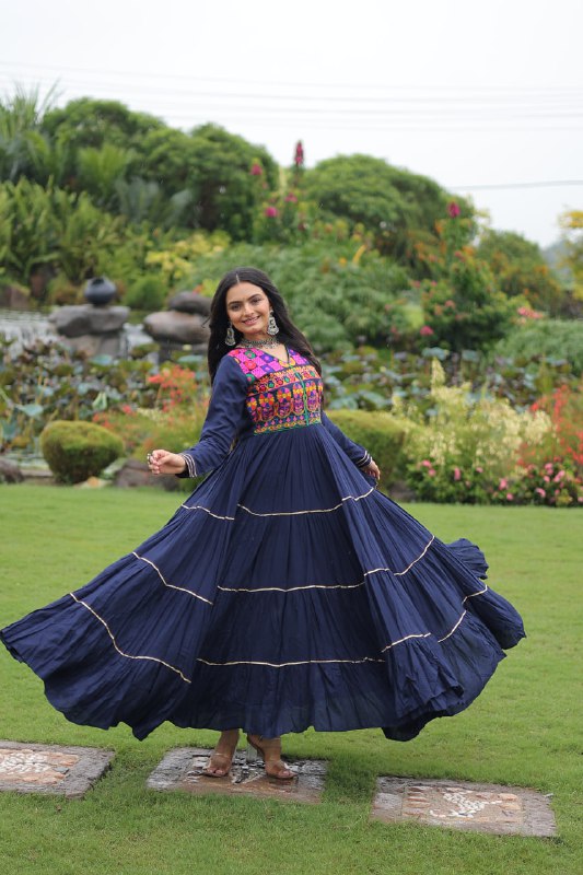 Vivid Vaani Navy & Wine Flare Navratri Gown