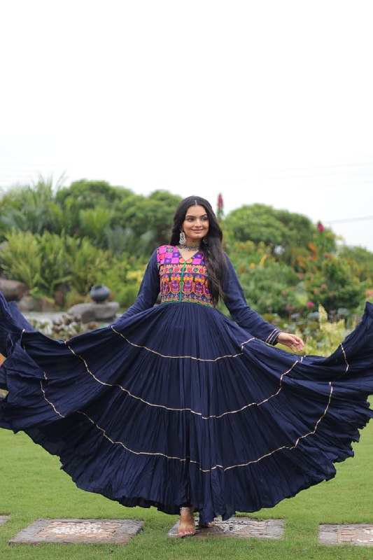Vivid Vaani Navy & Wine Flare Navratri Gown