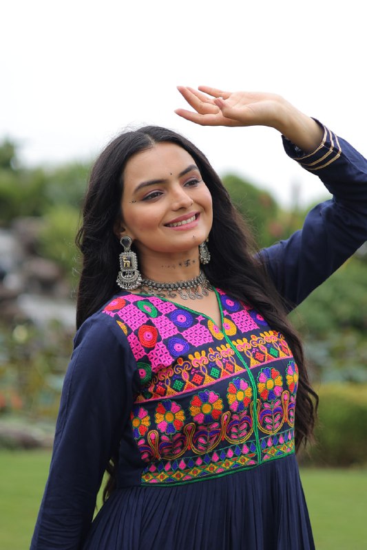 Vivid Vaani Navy & Wine Flare Navratri Gown