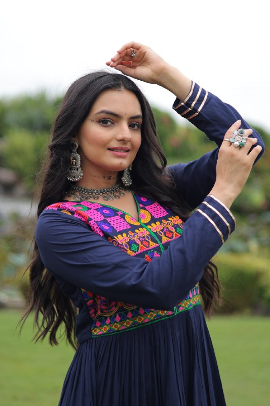 Vivid Vaani Navy & Wine Flare Navratri Gown