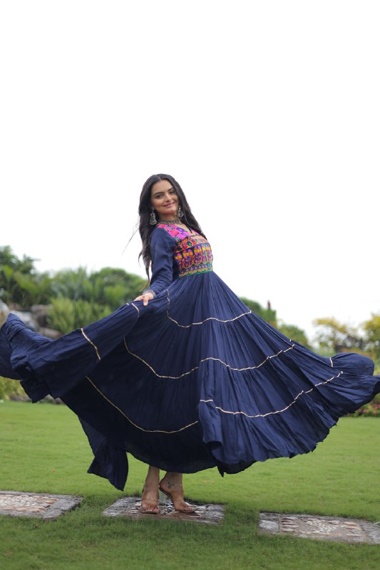 Vivid Vaani Navy & Wine Flare Navratri Gown