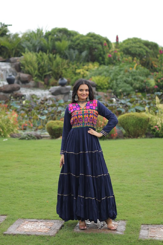 Vivid Vaani Navy & Wine Flare Navratri Gown