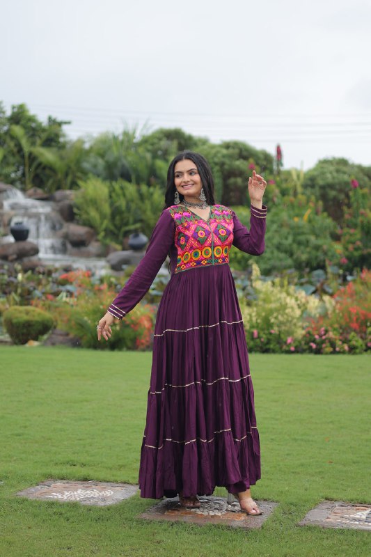 Vivid Vaani Navy & Wine Flare Navratri Gown