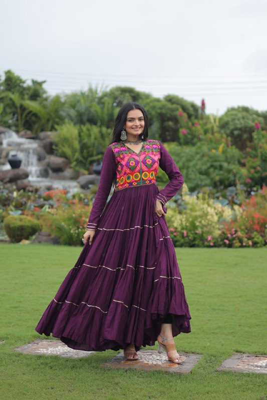 Vivid Vaani Navy & Wine Flare Navratri Gown