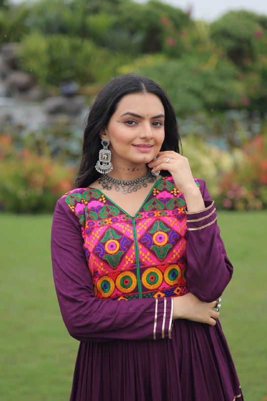Vivid Vaani Navy & Wine Flare Navratri Gown
