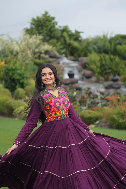 Vivid Vaani Navy & Wine Flare Navratri Gown
