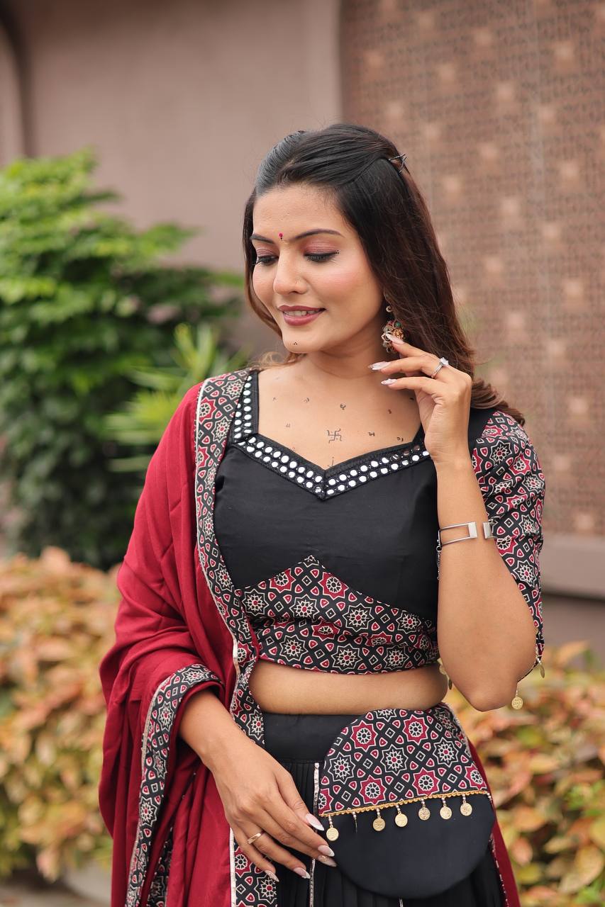 Aarvika's Midnight Raas – Black & Red Navratri Lehenga Set