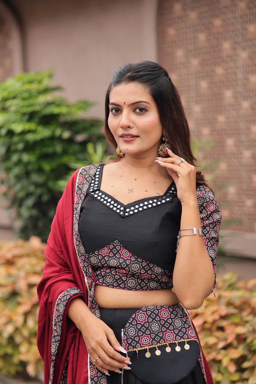 Aarvika's Midnight Raas – Black & Red Navratri Lehenga Set
