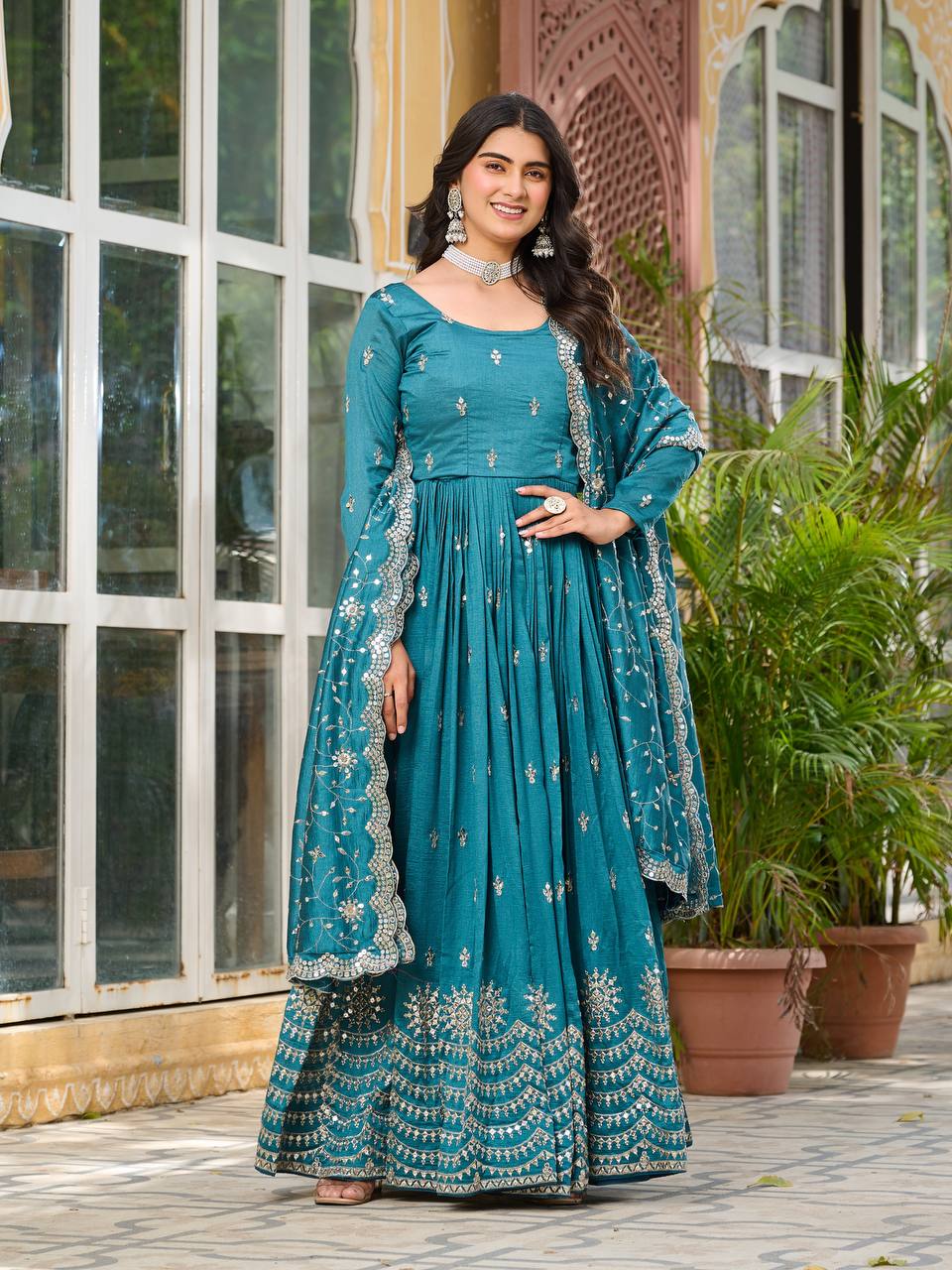 Varnika pure Vichitra silk Anarkali Gown