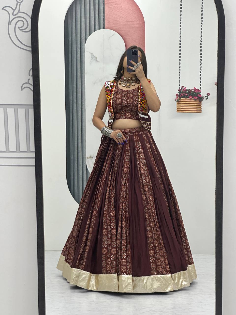 Meera Black Mirrorwork With Kutch Jacket Navratri Lehenga Set