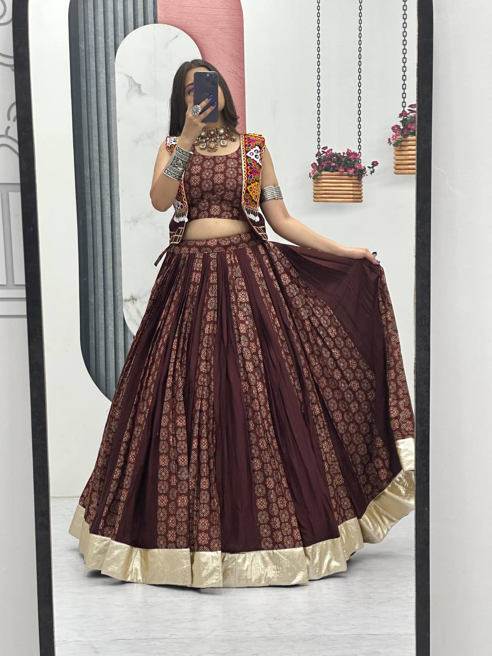Meera Black Mirrorwork With Kutch Jacket Navratri Lehenga Set