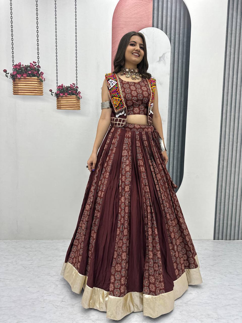 Meera Black Mirrorwork With Kutch Jacket Navratri Lehenga Set