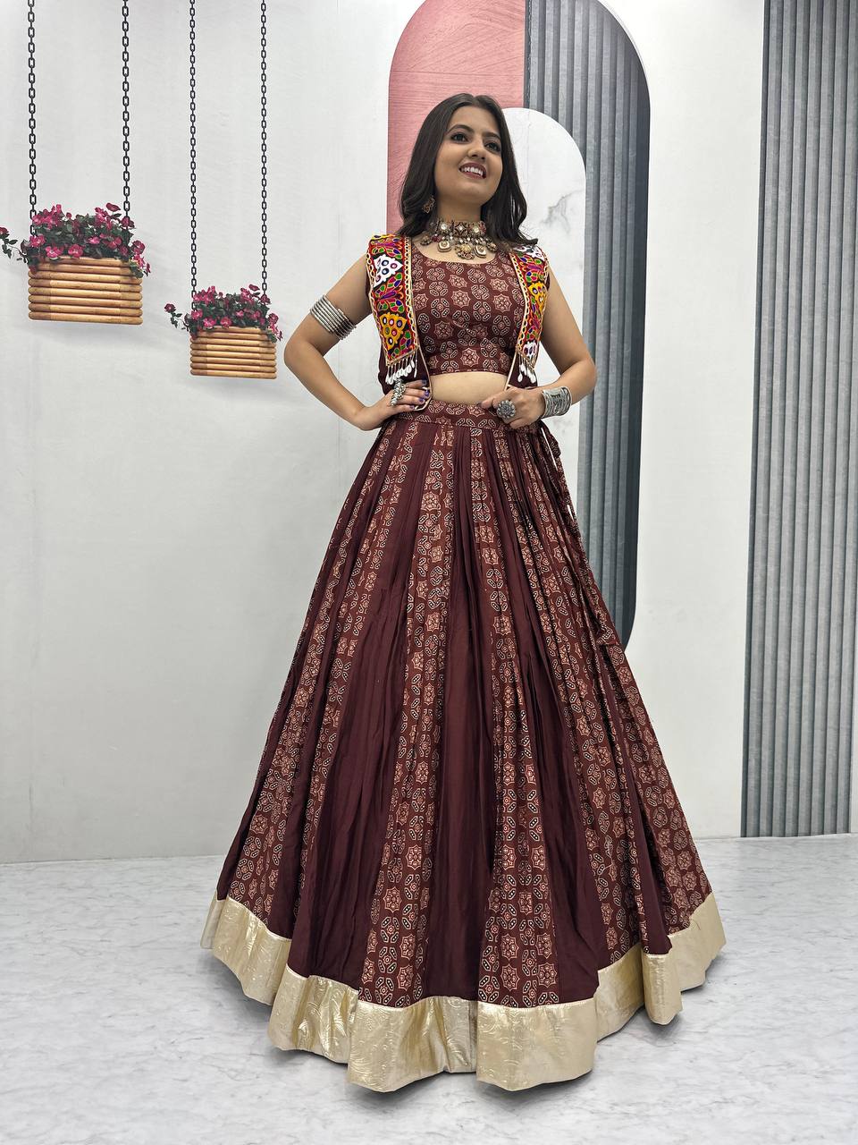 Meera Black Mirrorwork With Kutch Jacket Navratri Lehenga Set