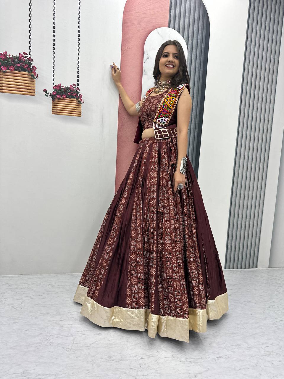 Meera Black Mirrorwork With Kutch Jacket Navratri Lehenga Set