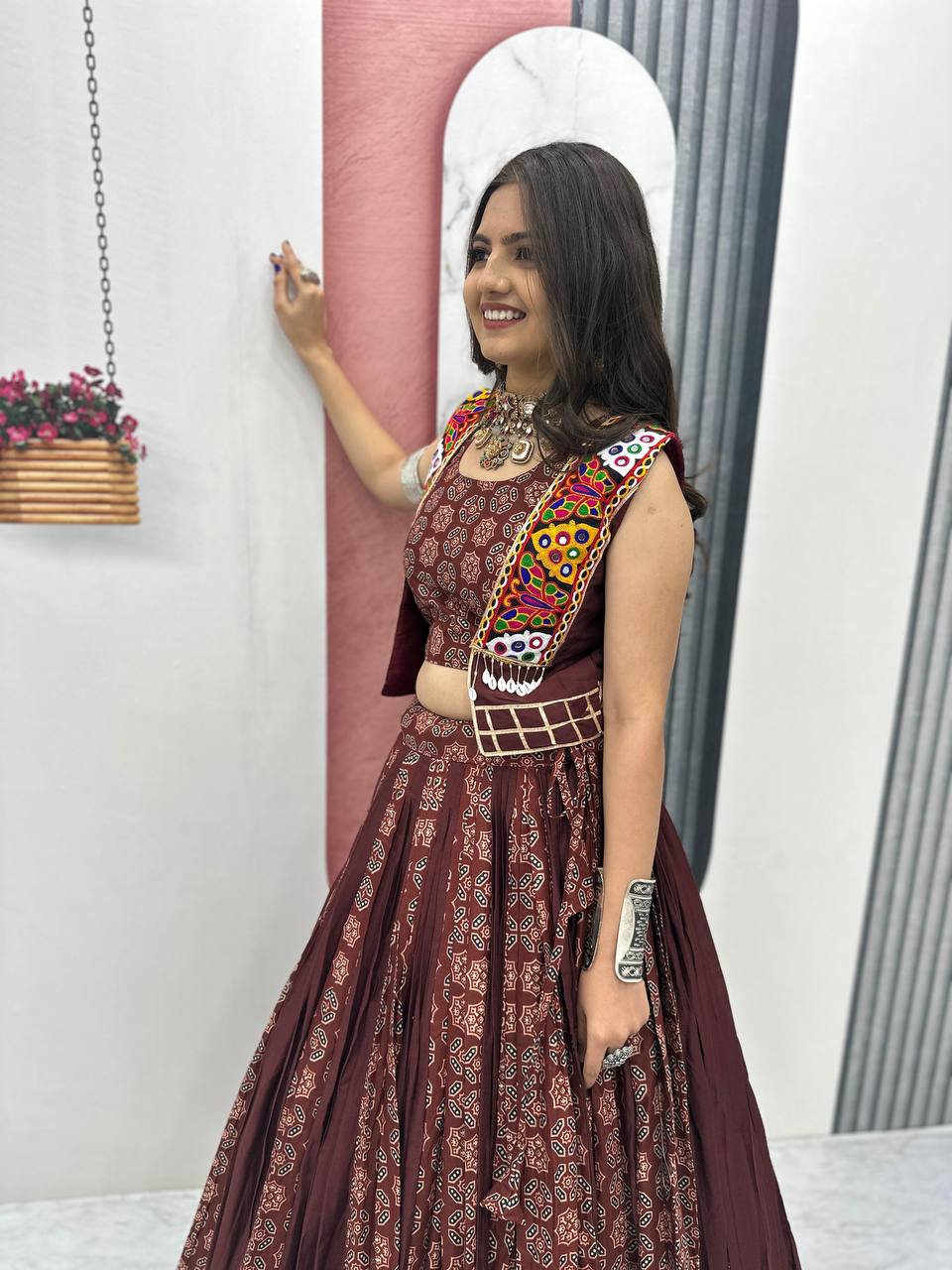 Meera Black Mirrorwork With Kutch Jacket Navratri Lehenga Set