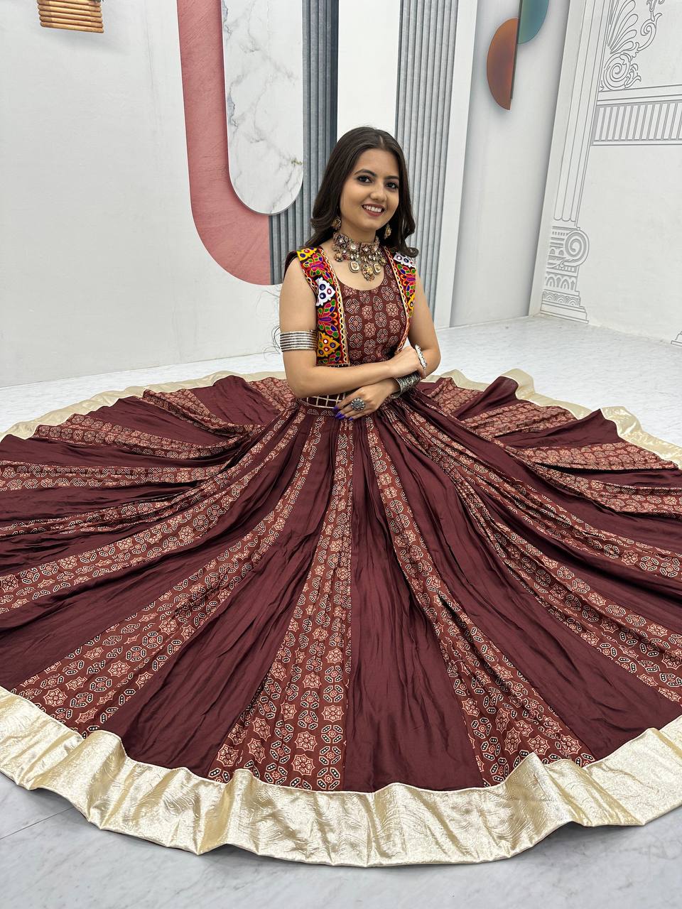 Meera Black Mirrorwork With Kutch Jacket Navratri Lehenga Set