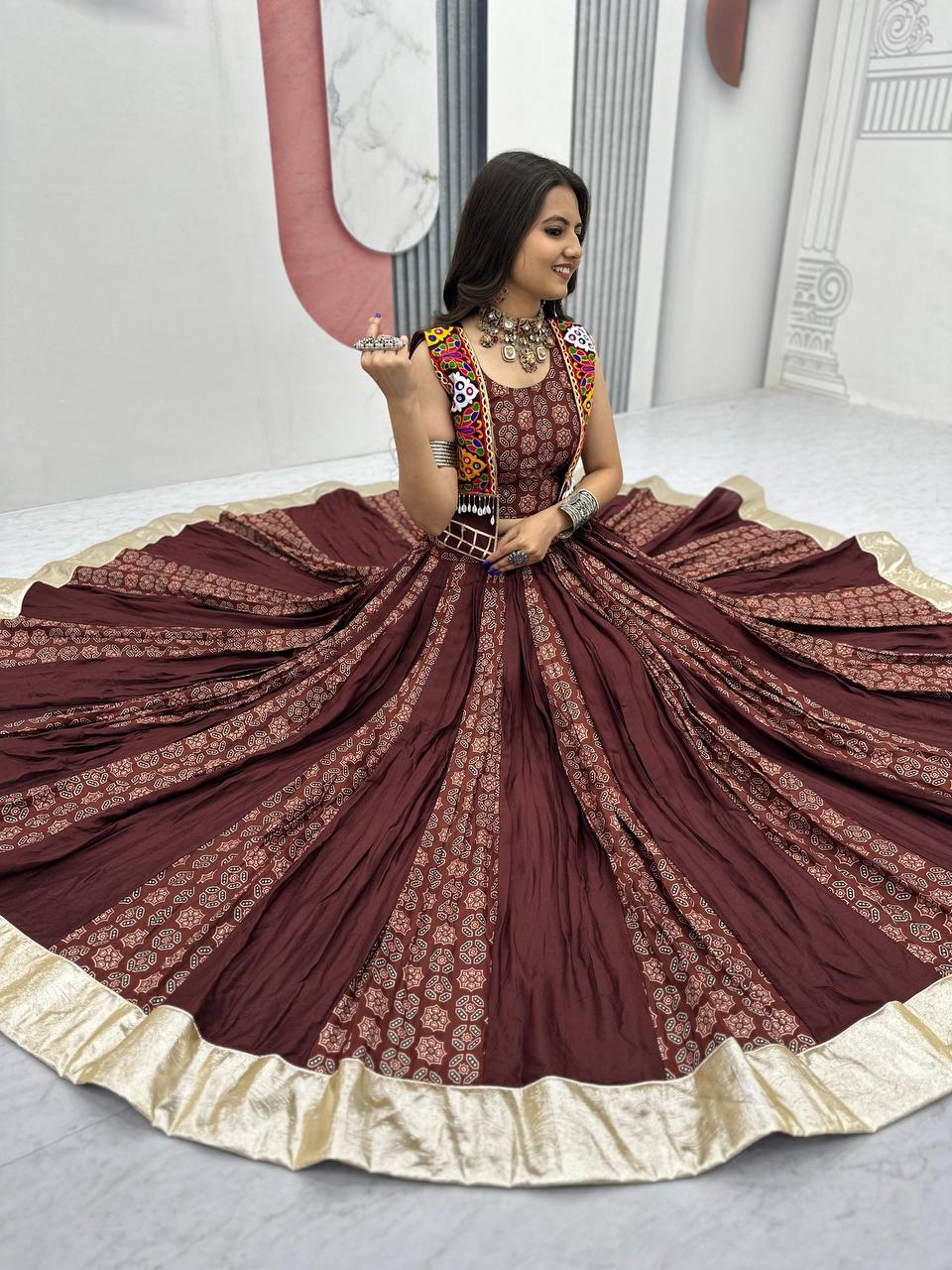 Meera Black Mirrorwork With Kutch Jacket Navratri Lehenga Set