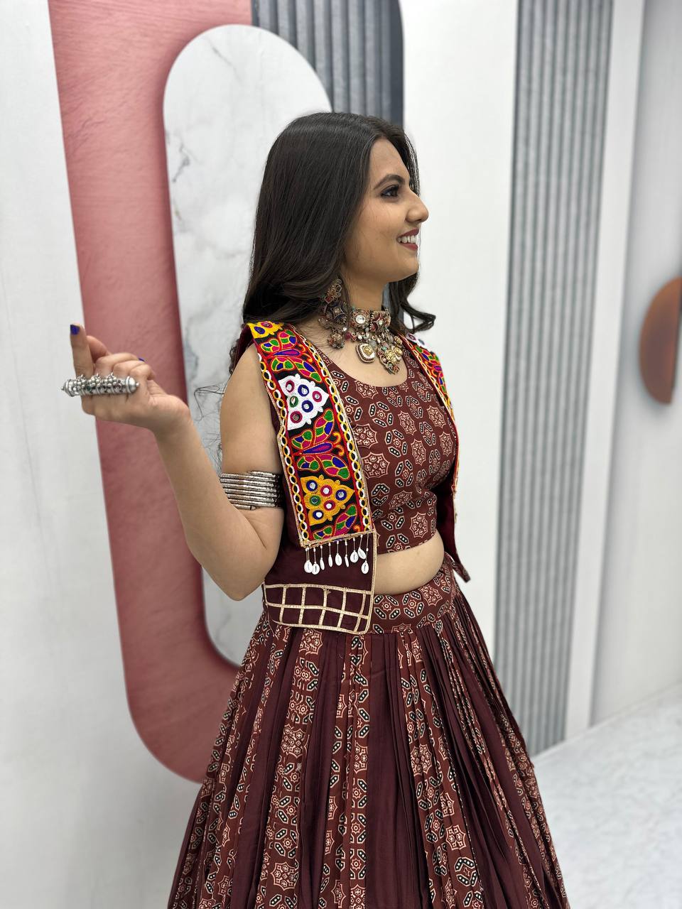 Meera Black Mirrorwork With Kutch Jacket Navratri Lehenga Set