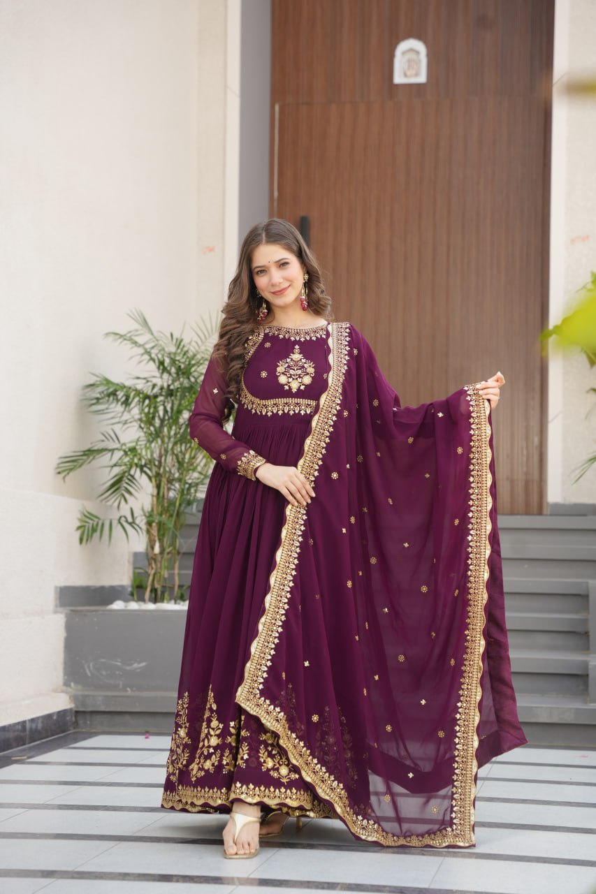 Honey Faux Blooming Georgette Anarkali gown