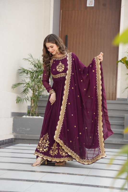 Honey Faux Blooming Georgette Anarkali gown