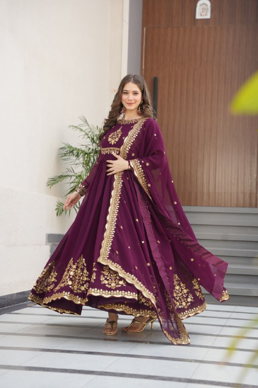 Honey Faux Blooming Georgette Anarkali gown