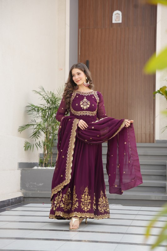 Honey Faux Blooming Georgette Anarkali gown