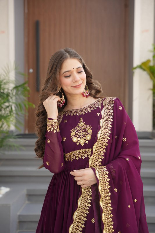 Honey Faux Blooming Georgette Anarkali gown