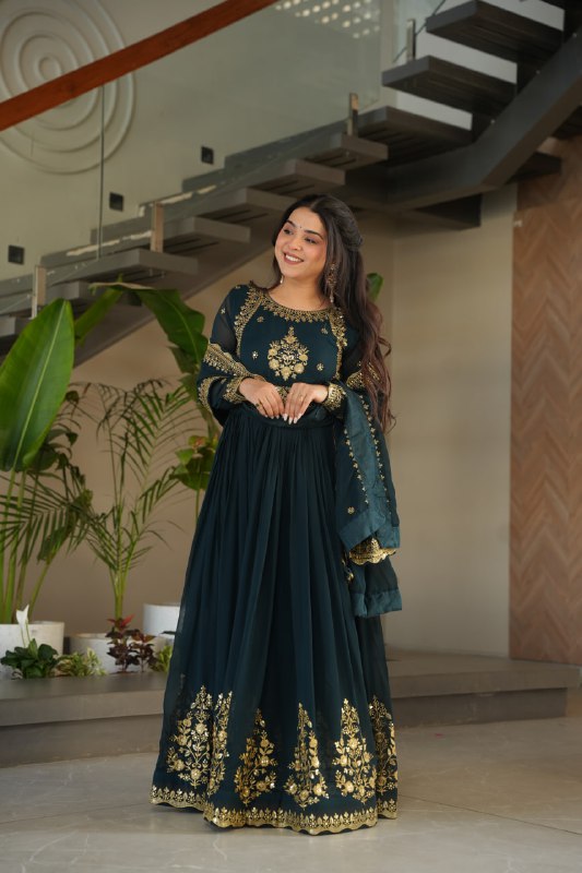 Honey Faux Blooming Georgette Anarkali gown