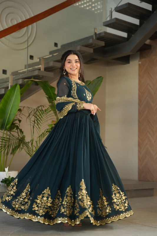 Honey Faux Blooming Georgette Anarkali gown