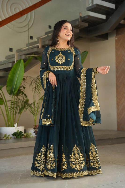 Honey Faux Blooming Georgette Anarkali gown