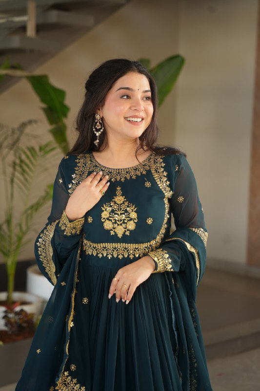 Honey Faux Blooming Georgette Anarkali gown