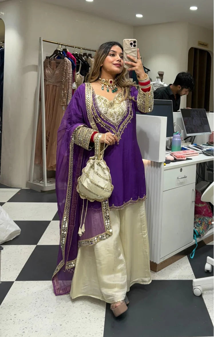 Noor-e-Zari Golden Blush Sharara Suit